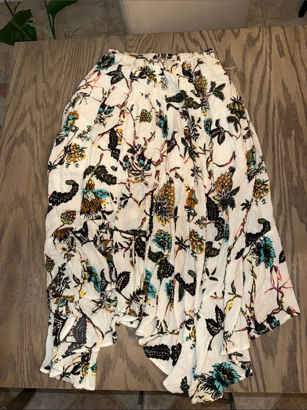 bp Cream Floral Off-Shoulder Smocked Top with Teal & Mustard Accents